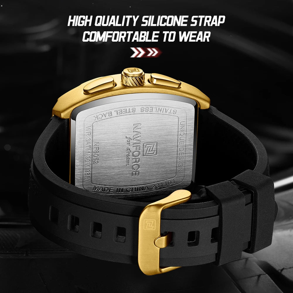 Fashion Brand NAVIFORCE Men Gold Design Quartz Watches Casual Male Wrist Watch Large Dia Multi-function PU Waterproof Clock