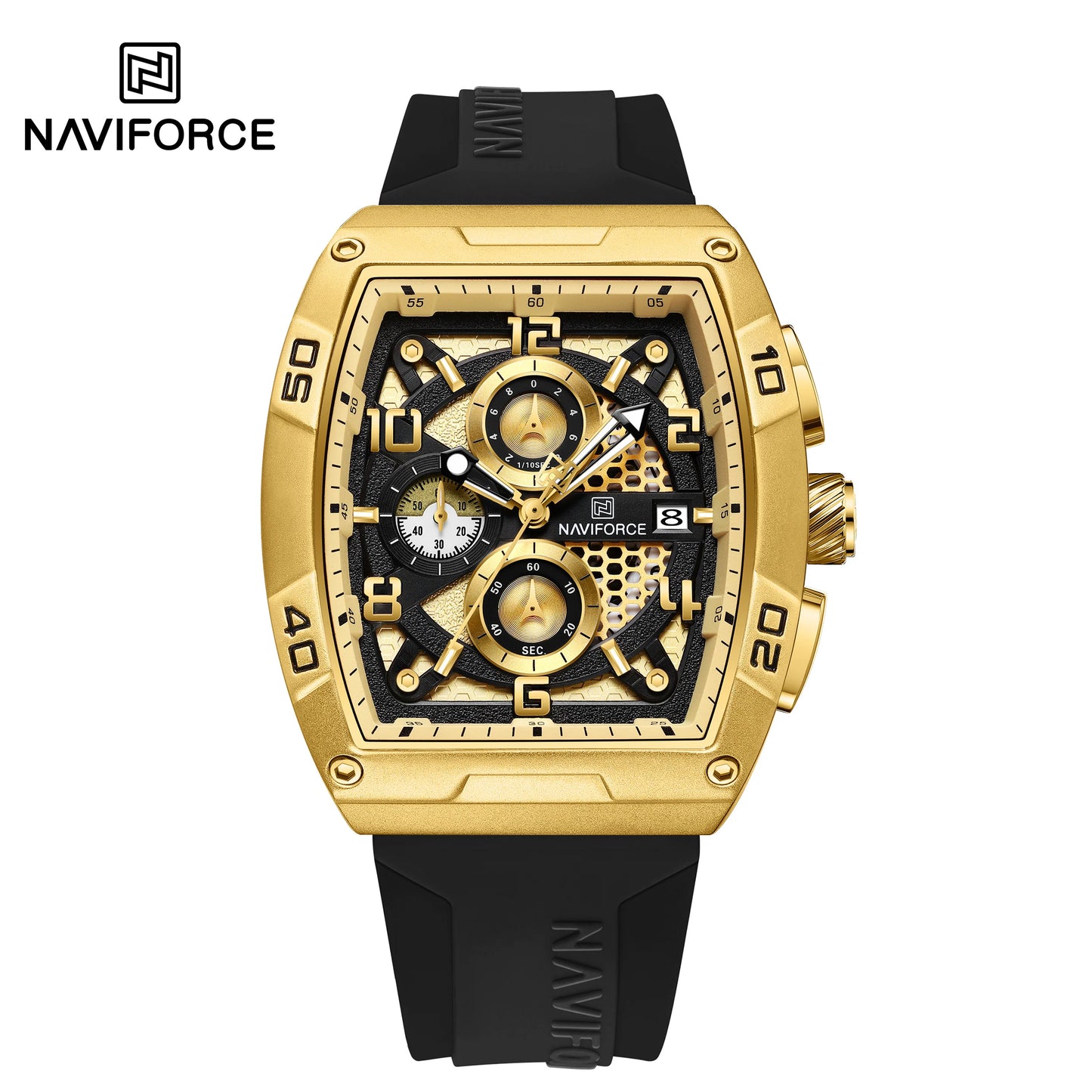 Fashion Brand NAVIFORCE Men Gold Design Quartz Watches Casual Male Wrist Watch Large Dia Multi-function PU Waterproof Clock
