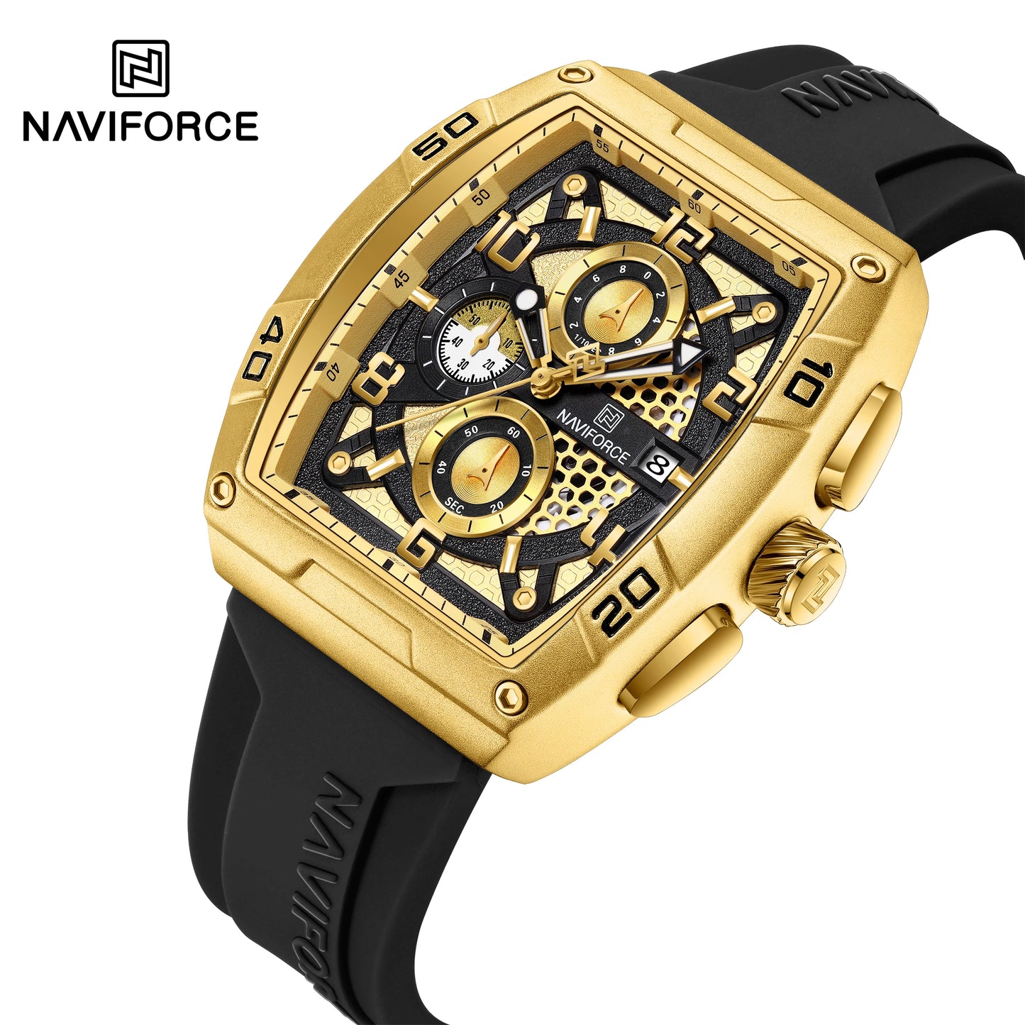 Fashion Brand NAVIFORCE Men Gold Design Quartz Watches Casual Male Wrist Watch Large Dia Multi-function PU Waterproof Clock