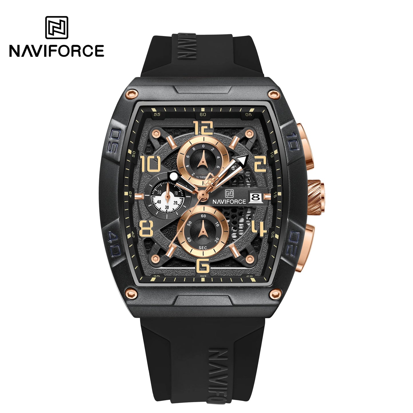 Fashion Brand NAVIFORCE Men Gold Design Quartz Watches Casual Male Wrist Watch Large Dia Multi-function PU Waterproof Clock