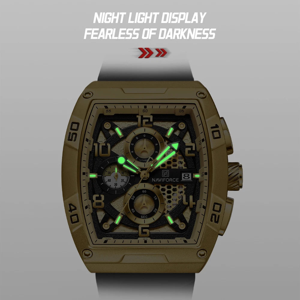 Fashion Brand NAVIFORCE Men Gold Design Quartz Watches Casual Male Wrist Watch Large Dia Multi-function PU Waterproof Clock