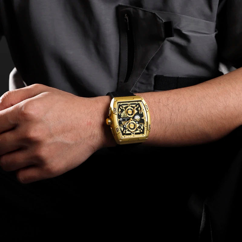 Fashion Brand NAVIFORCE Men Gold Design Quartz Watches Casual Male Wrist Watch Large Dia Multi-function PU Waterproof Clock