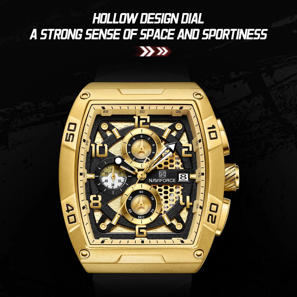Fashion Brand NAVIFORCE Men Gold Design Quartz Watches Casual Male Wrist Watch Large Dia Multi-function PU Waterproof Clock