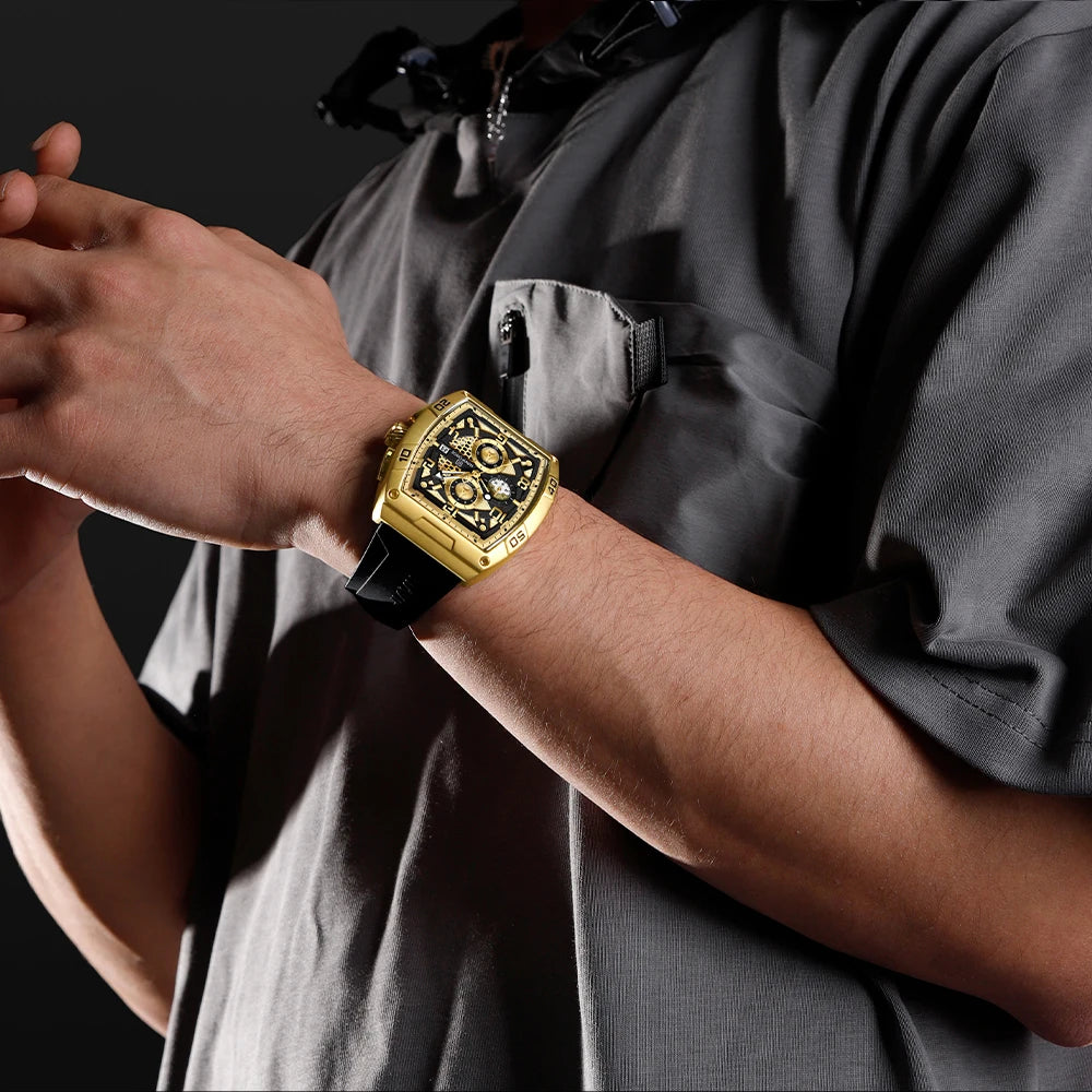 Fashion Brand NAVIFORCE Men Gold Design Quartz Watches Casual Male Wrist Watch Large Dia Multi-function PU Waterproof Clock