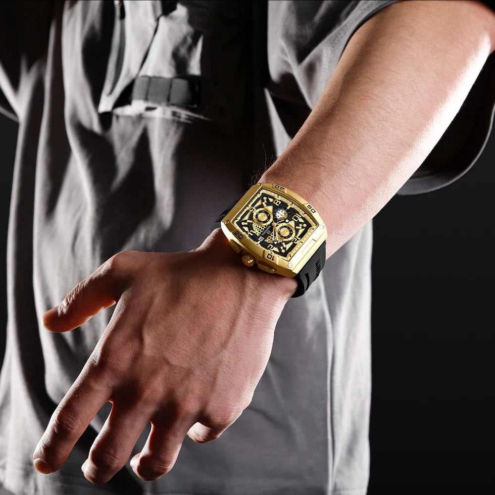 Fashion Brand NAVIFORCE Men Gold Design Quartz Watches Casual Male Wrist Watch Large Dia Multi-function PU Waterproof Clock