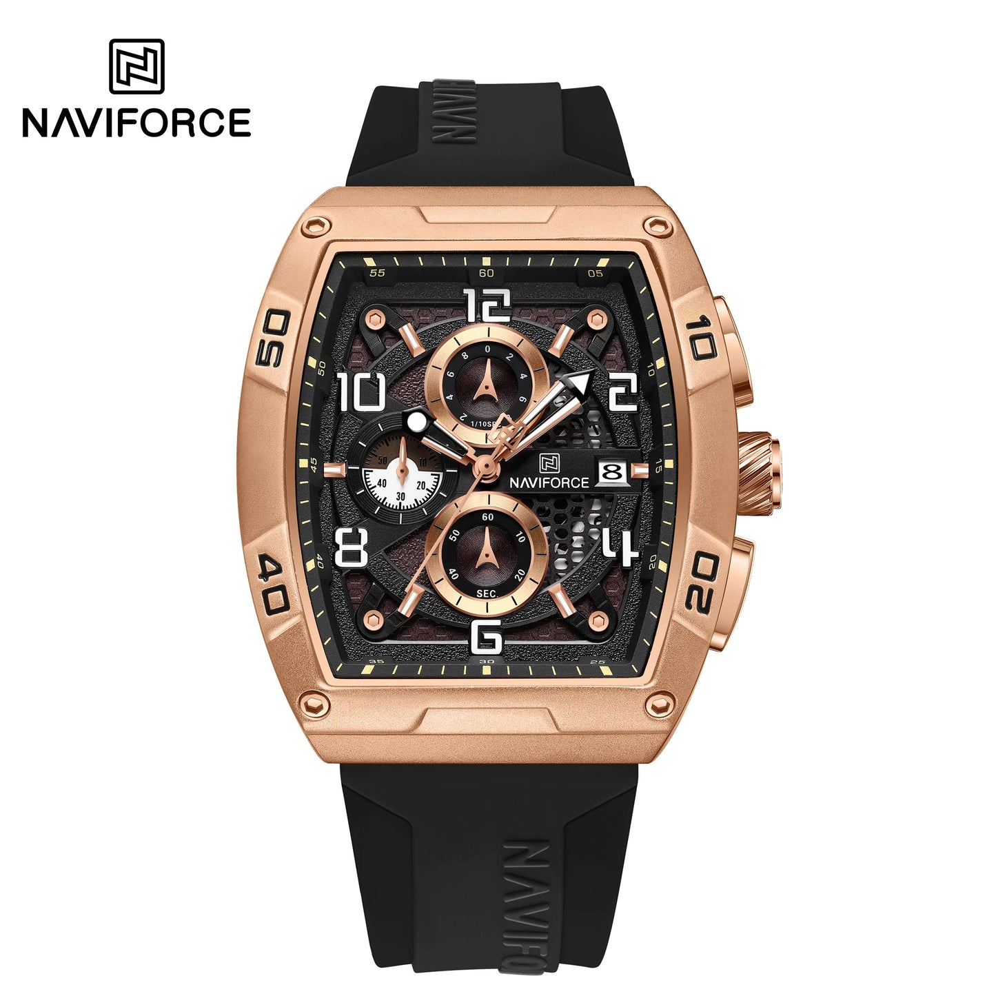 Fashion Brand NAVIFORCE Men Gold Design Quartz Watches Casual Male Wrist Watch Large Dia Multi-function PU Waterproof Clock