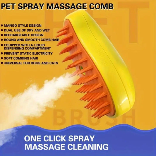 Steamy Dog  and Cat Brush Electric Spray Cat Hair Brush 3 In1 Dog Steamer Brush for Massage Pet Grooming Removing Tangled and Loose Hair