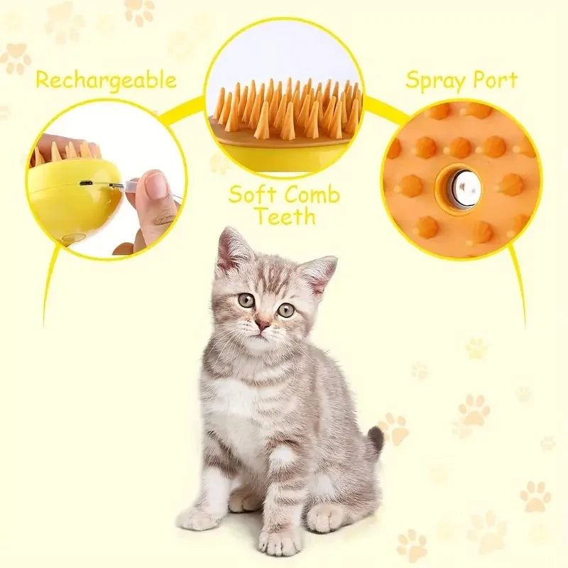Steamy Dog  and Cat Brush Electric Spray Cat Hair Brush 3 In1 Dog Steamer Brush for Massage Pet Grooming Removing Tangled and Loose Hair