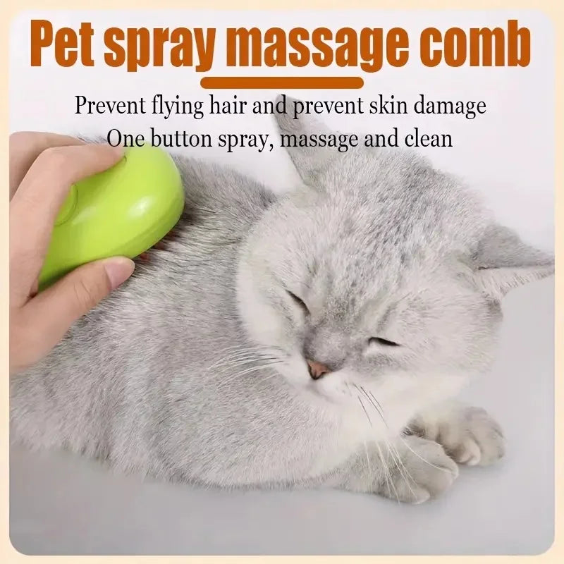 Steamy Dog  and Cat Brush Electric Spray Cat Hair Brush 3 In1 Dog Steamer Brush for Massage Pet Grooming Removing Tangled and Loose Hair