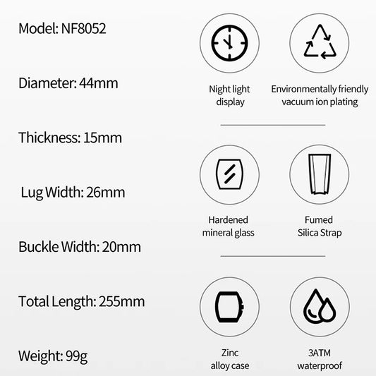 Fashion Brand NAVIFORCE  Men Gold Design Quartz Watches Casual Male  Wrist Watch Large Dia Multi-function PU Waterproof Clock