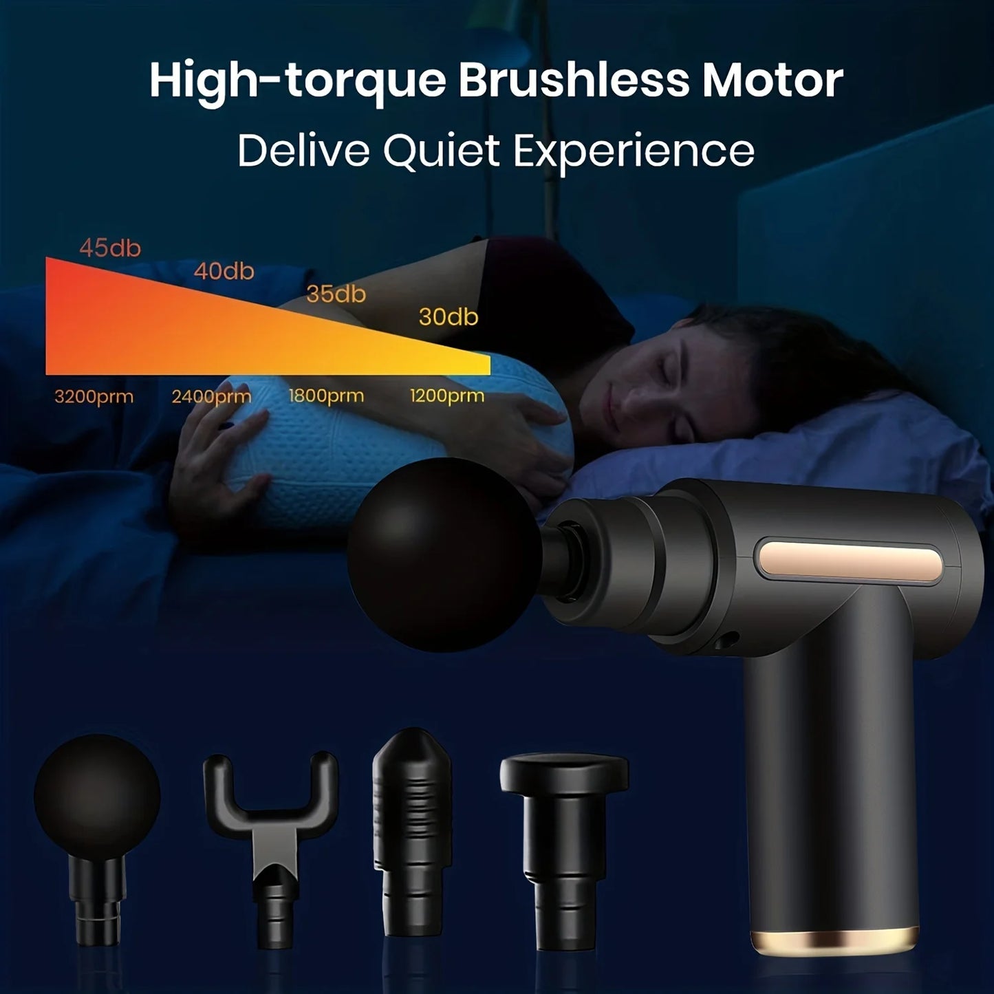 Portable Fascia Massage Gun Deep Tissue Massager Body Muscle Relaxation with LED Touch Screen 4 Replaceable Massage Heads