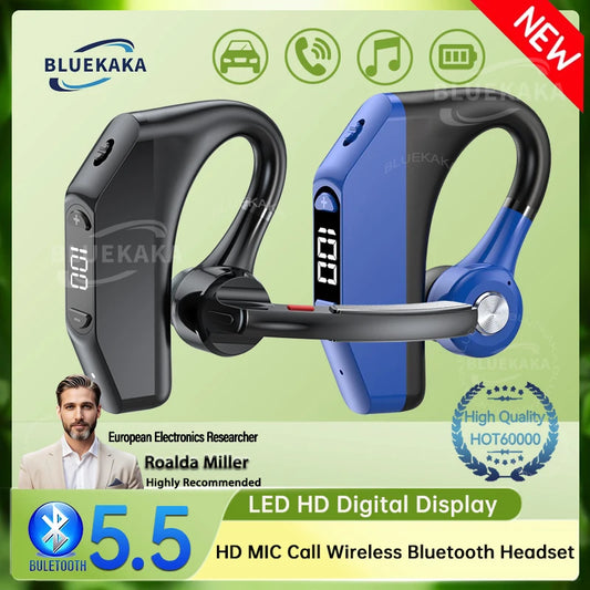 Business Wireless Earphone LED Display Ear Universal Ear-Hook With HD MIC Noice Cancelling Ultra-long Standby Bluetooth Headset
