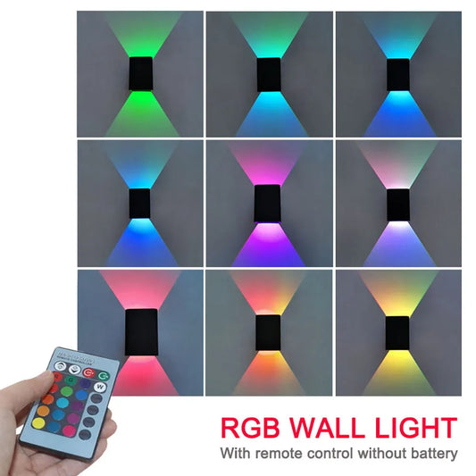 LED RGB Wall Sconce Remote Control Dimmable Color Changing Indoor Light Up Down Wall Mount Lamp For Home Porch Decor Fixture